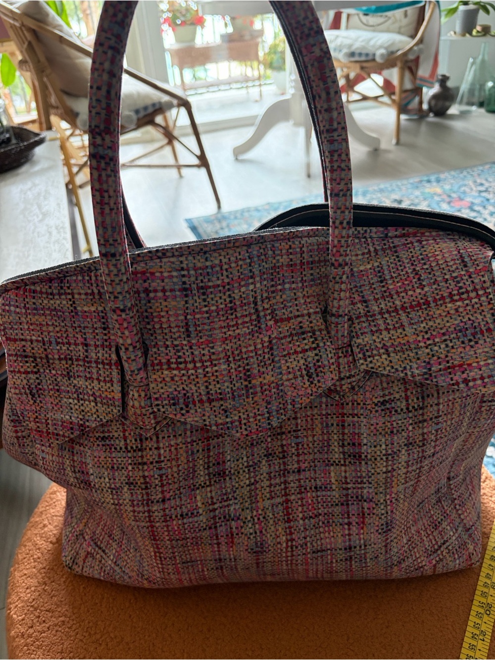 Save my Bag - made in Italy Multicolor Pink Tweed Tote Bag with Bow Accent - Picture 9 of 10